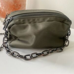 ToGoGo Vegan designer army green multi pocket mini 7 1/2 x 5 inch cross body